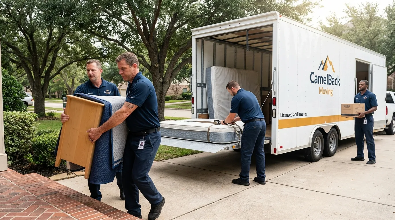 Crew loading residential truck for cross-state move from DeWitt, MI