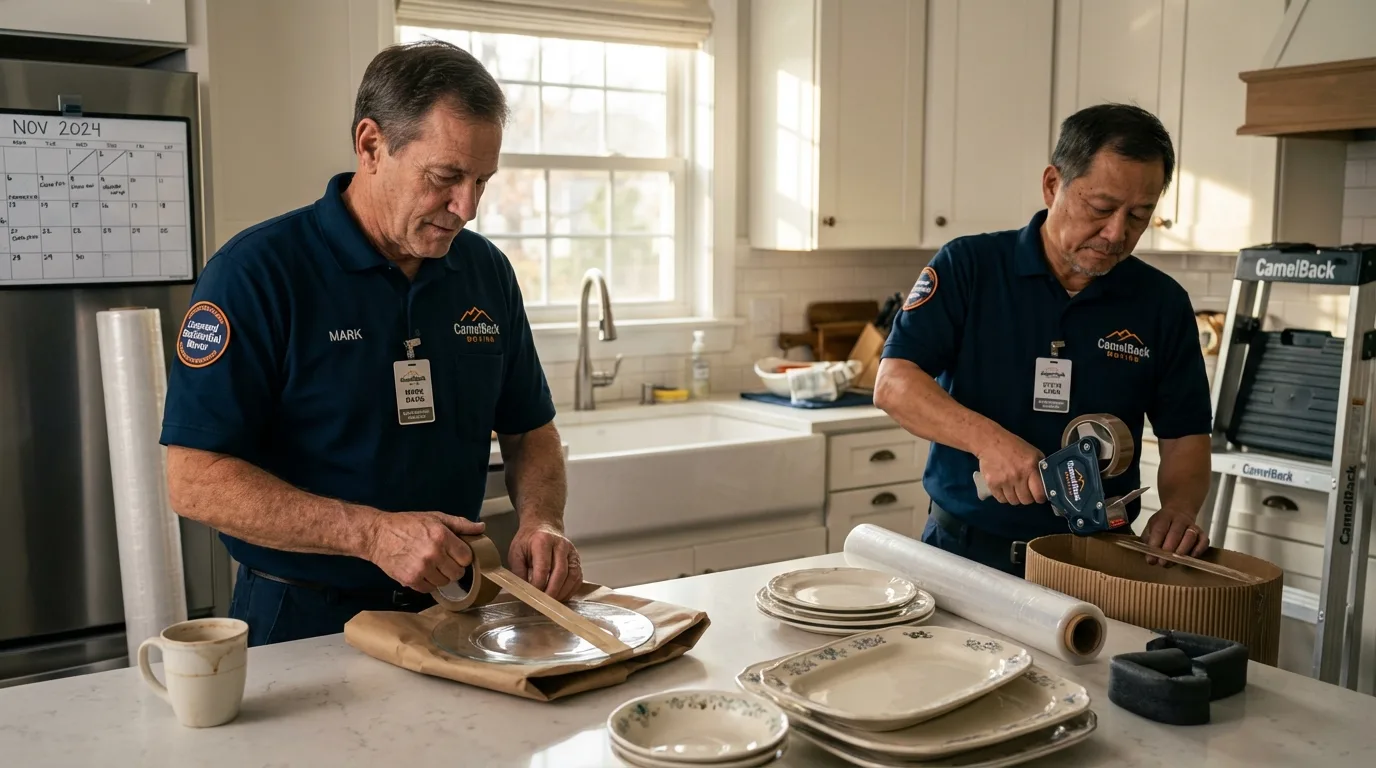 Professional crew packing kitchen dishware in DeWitt, MI